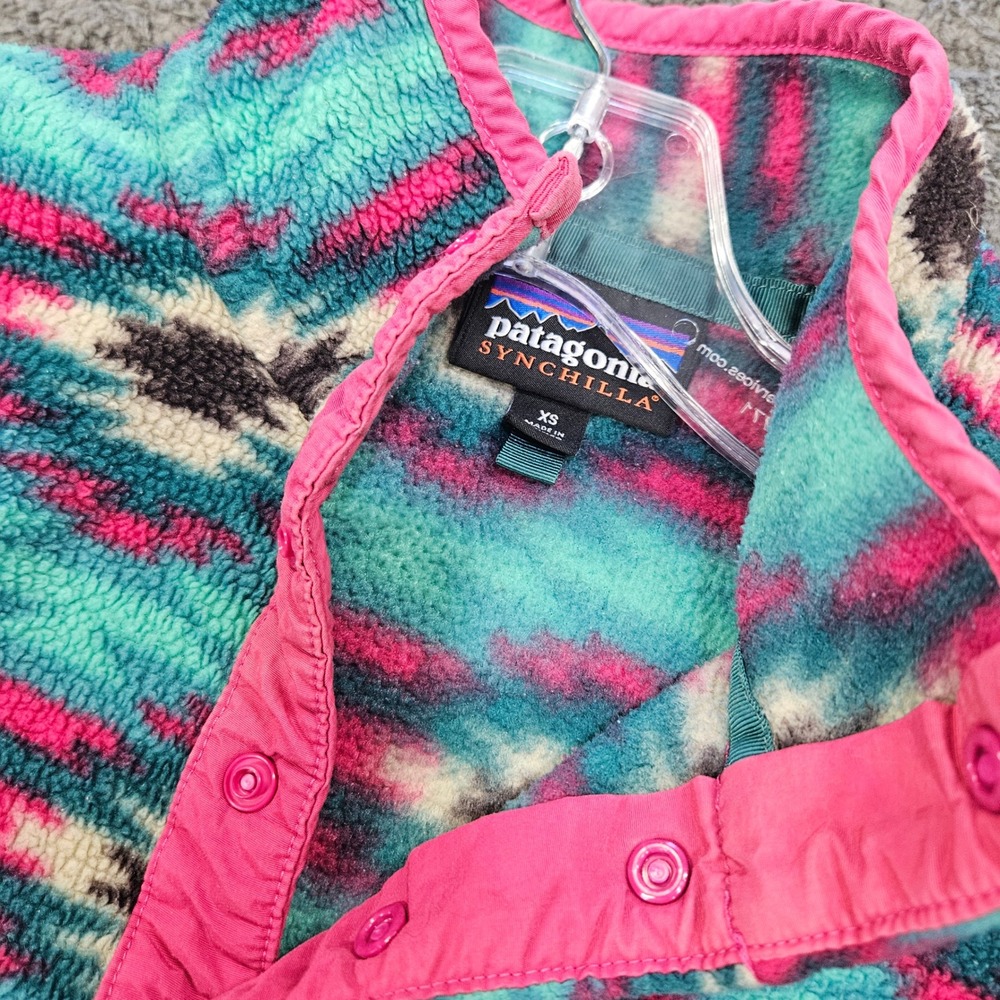 Patagonia Synchilla Fleece Pullover Womens XS Teal Pink Geometric Snap-T Jacket